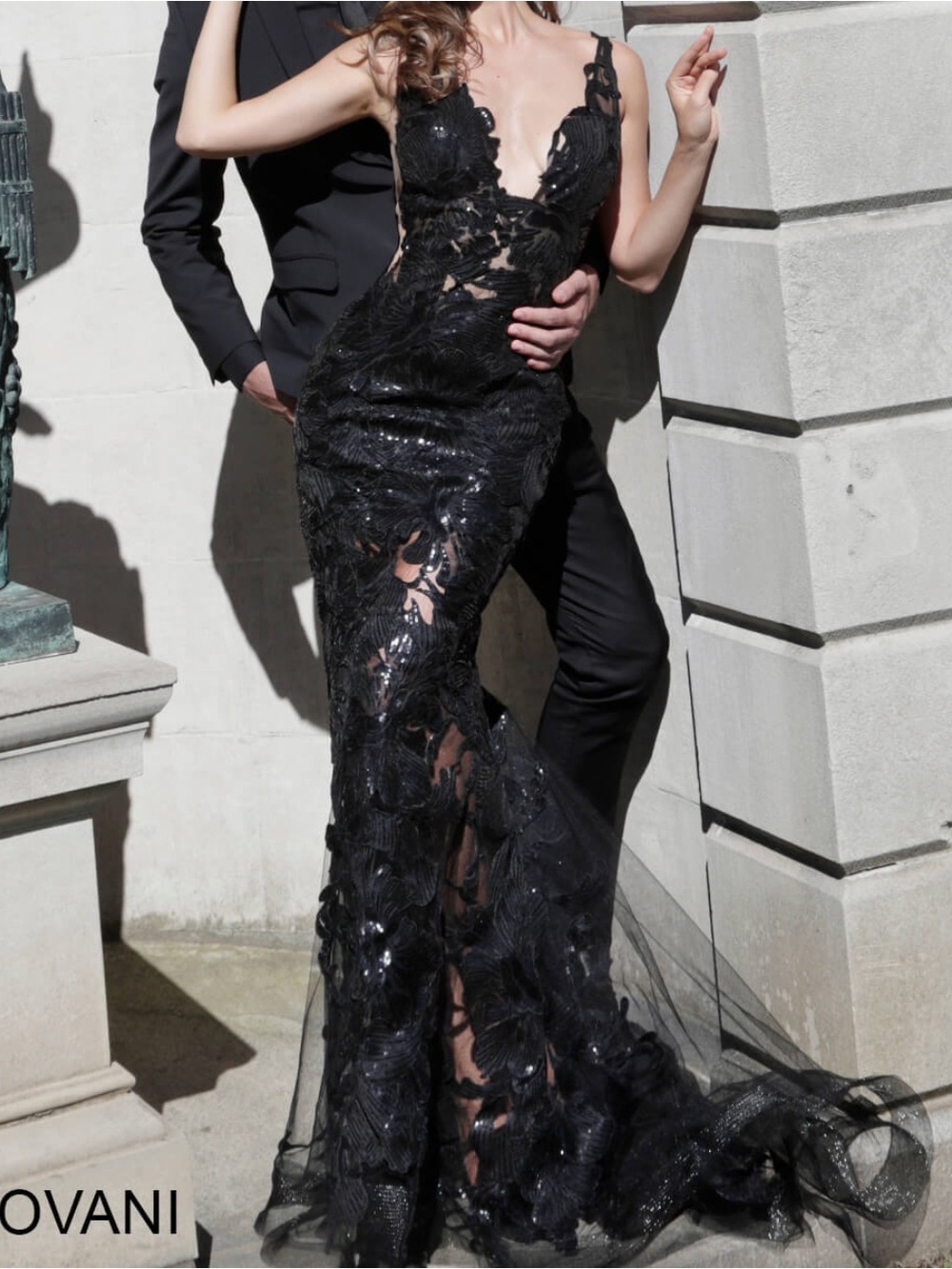 Jovani 60283 Black Sequin Lace Evening Gown